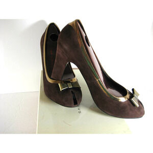 Sacha London Pump Heels Magni Brown Leather Suede W/ Gold Bronze Detail Size 10
